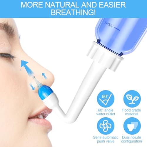 Rseuphiee Lavage Nez, 300ml Seringue Nasale Adulte, 40 Sachets de Sel Nasal, Irrigation Nasale, Douche Nasale pour Adulte, Kit de Douche Nasale avec Flacon, pour Adultes Enfants Nettoyage Quotidien.