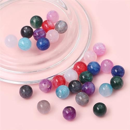 ftiemlovde 50 Rondes Perles pour Bracelet,Oeil Collier Perle Pierre Naturelle pour Bijoux (Bleu Scintillant 10mm)