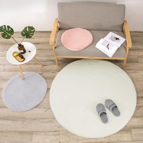 Teppich Wölkchen Tapis Moelleux en Fausse Fourrure - Fourrure De Lapin, Fourrure Courte, Tapis À Poils Longs pour Salon Ou Chambre À Coucher - Beige - 30cm Rond