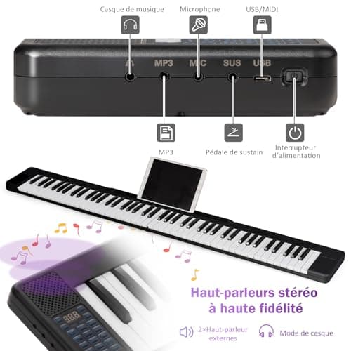 DREAMADE Piano Numérique Pliable avec 88 Touches & Pédale, Clavier de Piano Électronique Portable avec Bluetooth, MIDI OUT & Interface d'alimentation USB, pour Débutants, Enfants, Adultes