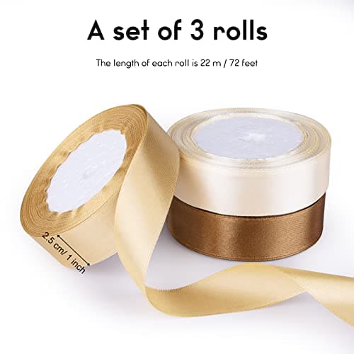 ASTARON Brown Gold ruban robe de mariée bouquet bricolage artisanat 1 pouce, ruban de couleur solide tissu ruban cadeau emballage cadeau de Noël noeud papillon Bun ruban décoration