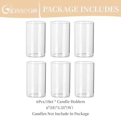 Glasseam Hurricane Porte - Bougie en Verre pour Bougie Colonne Porte - Bougie Colonne pour Salon Porte - Bougie Dîner Cylindrique 6 pour Bougie De Barre De Voeux De Lampe À Thé Vase Transparent pour