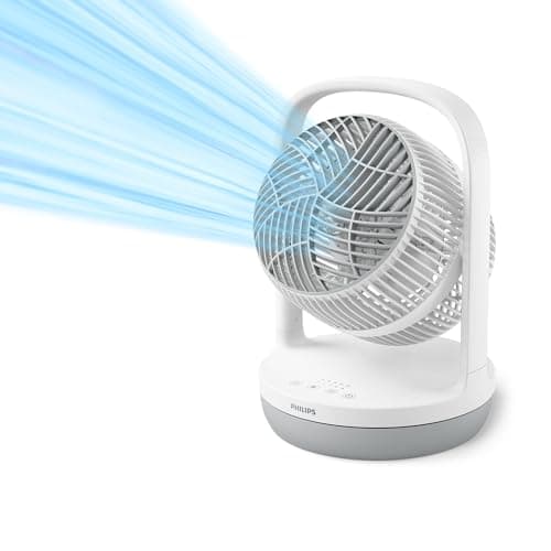 PHILIPS Ventilateur de table oscillant série 2000. Puissant et ultra-silencieux. 23 dB. Circulation de l'air. Inclinaison réglable à 180°. Pour la maison et le bureau. CX2050, Blanc