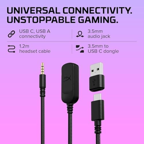 HyperX Cloud III – Casque de Gaming Filaire, PC, PS5, Xbox Series X|S, DTS, Mousse à mémoire de Forme, Microphone au Son cristallin de 10 mm, avec Suppression du Bruit, USB-C, USB-A, 3.5mm – Noir