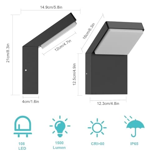 Klighten 24W Applique Murale LED Extérieure Intérieur, Éclairage Mural Imperméable IP54, Lampe Extérieure Aluminium Moderne pour Terrasse Entrée Jardin, 1500 Lumen, Noir, Blanc Chaud 3000K