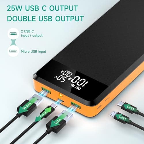 Batterie Externe Charge Rapide 42800mAh 25W Power Bank Portable USB C Output & Input Chargeur Batterie Externe Grande Capacité avec 3 Sorties et 3 Entrées pour Téléphones