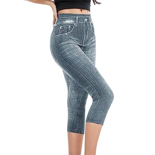 Générique Jean Capri Skinny Fit pour Femme Pantacourt Taille Haute Effet Usé et Lavage pantacourt femme