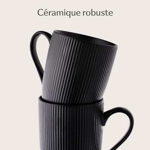 Cosumy Tasse à Café - Lot 6 Tasses à Café Noir - Modèle Unique - Céramique Mate - Résistant Micro-Ondes & Lave-vaisselle - Poignée Confortable