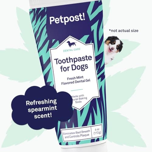 Petpost | Dentifrice pour Chiens - Gel Dentaire à Base d'huile de Coco et de Bicarbonate de soude pour éliminer naturellement la Mauvaise haleine - Dites Adieu à la Plaque et aux Caries - Goût Menthe