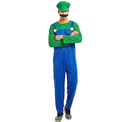 YIYUANIJI Super Frères Costume Classique de pour Adultes/Costume de Héros de l'enfance,avec Casquette et Moustache, pour Carnaval et Cosplay
