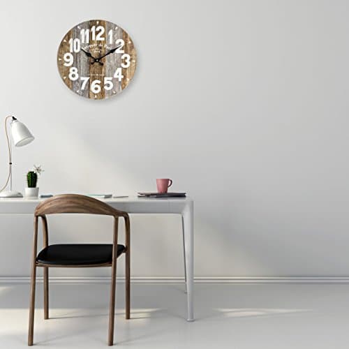 Rebecca Mobili Horloge Murale Horloge Décorative Industrielle Bois MDF Cuisine Salon Analogique - Ø 34 cm x P 4 cm (H x L x P) - Art. RE6145