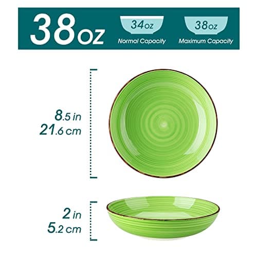 vancasso Série BONITA Lot de 6 Bol à Pâtes en Grès de 38oz Bols Service, 21.6cm, Passent au Micro-ondes et au Four à Soupe pour Cuisine, Multicoloré