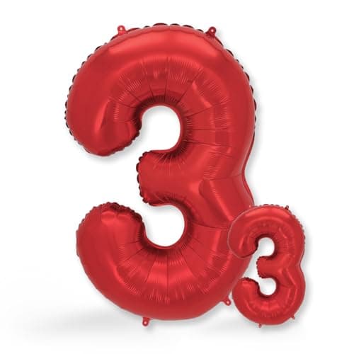 FUNXGO® Ballon decoration anniversaire 3 ans - Lot de 2 - Ballons Numéro 3 en Rouge - deco anniversaire 3 ans fille ou garcon - Gonflables à l'Hélium - Happy Birthday Decoration - Rouge Chiffre 3