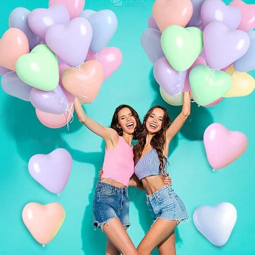 50 Pcs Ballon coeur Macarons, 10 Pouces Macarons Ballons en Latex en Forme de Cœur, Ballon Coeur Helium, Ballon Coeur Romantique,pour Engagement, Mariage, Valentine et Anniversaire fête Décoration