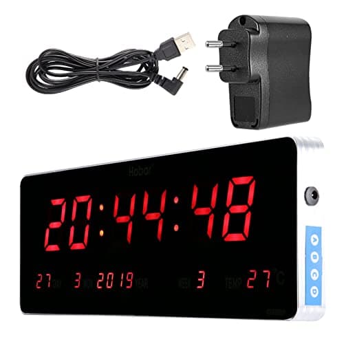 Horloge LED Réglage Automatique de l'heure Horloge numérique LED avec Affichage de la température du Calendrier Prise UE 110-240V(Calendrier de la Semaine de température)