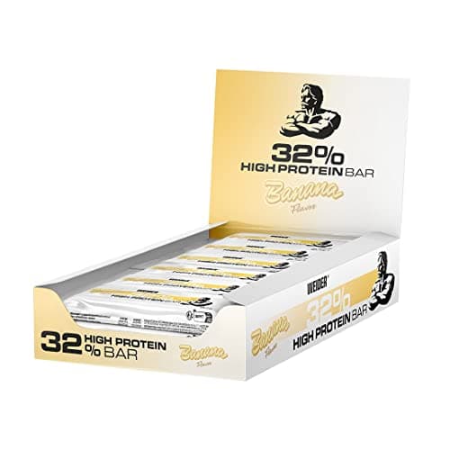 WEIDER 32% Protein Bar, délicieuse barre protéinée enrobée de chocolat fin, haute teneur en protéines, barre énergétique, snack musculation, Banane, 12 x 60 g