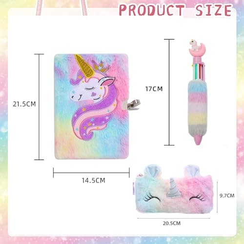 Lassuzie Journal Intime Fille avec Cadenas, Carnet Secret pour Fille en Peluche Comprenant Une Cahier A5 et Une Licorne Trousse à Crayons, Cadeau Licorne pour Fille 5 6 7 8 9 10 11 12 Ans