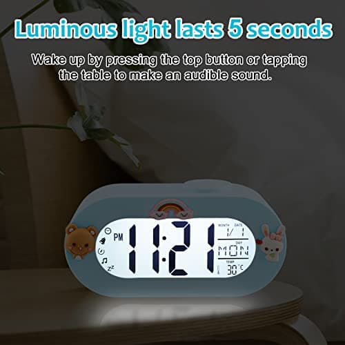 Ayybboo Réveil Numérique Enfants,Réveil Enfants avec Fonction Snooze 8 Sonneries 12/24 Heures,Réveil Enfants Filles Facile à Utiliser pour Chambre d'enfant,Chambre à Coucher,Salon (Bleu)