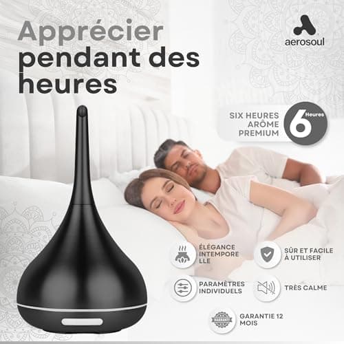 Aerosoul® Diffuseur Huiles Essentielles 100ml, Diffuseur Ultrasonique D'huile Essentielle Design Élégant, USB, Auto-Off, Brouillard 6h, Diffuseur Aromatherapie, Plastique Aspect Noir