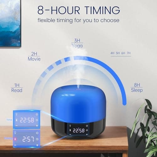Sejoy Diffuseurs d'huiles essentielles 400 ml, diffuseur d'aromathérapie coloré, humidificateur silencieux pour chambre à coucher, minuterie de 8 heures et affichage de l'heure, 17 lumières de