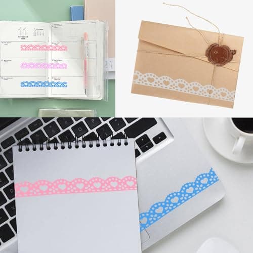 ONEBO 12 Rouleaux Creuse Dentelle Diary Papeterie Autocollant Ruban,Multicolor creux Washi dentelle auto-adhésif,pour Arts, DIY Crafts, Planners, Scrapbooking(100 * 1.5 cm)