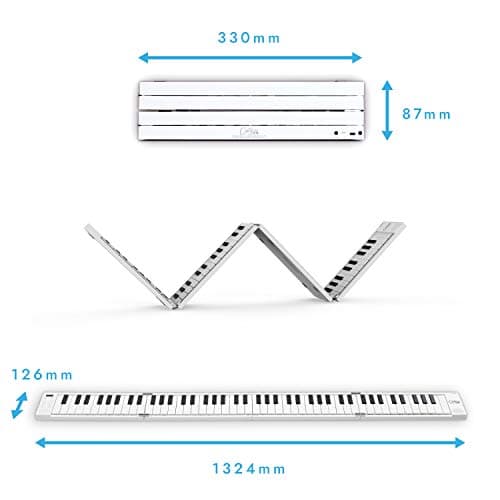Piano pliable portable Blackstar de 88 touches avec batterie rechargeable intégrée et MIDI via USB. Clavier de piano 128 sons, 1,6 kg, 33 cm, BA203010
