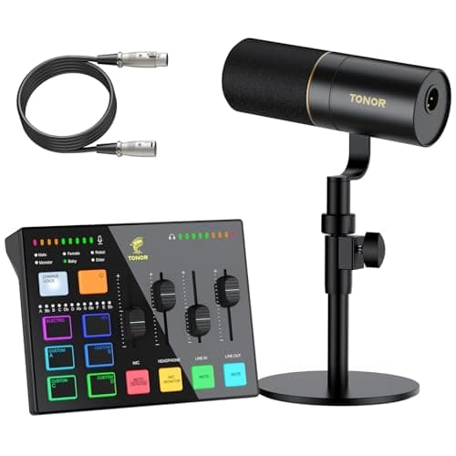 TONOR Ensemble D'équipements de Podcast, Interface Audio USB et Microphone Dynamique XLR, Kit de Podcast avec Mixeur audio RGB, Parfait pour L'enregistrement, La diffusion, Le streaming et Les Jeux