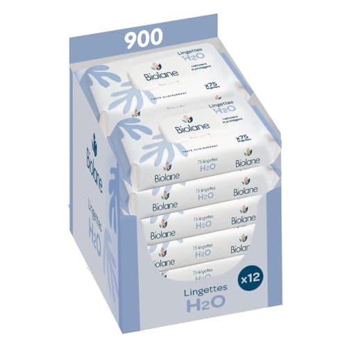BIOLANE - Lingettes bébé à l'eau - 900 Lingettes - Lot de 12x75 - Nettoyage doux et efficace - Dès la naissance - Qualité Française