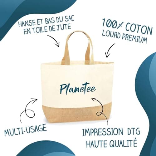Sac Marraine d'Amour | Cabas de Plage Courses Coton et Toile de Jute Idée Cadeau Femme