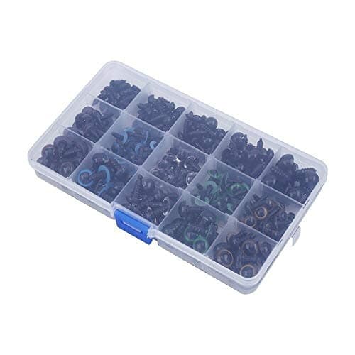 Yeux de sécurité,Yeux de Poupée 150 pièces 8mm 10mm 12mm Coloré Yeux Solides en Plastique avec Rondelles dans Boîte de Rangement pour Teddy Ours Poupée Fantoche et Artisanat