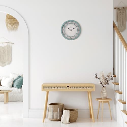 Lafocuse 30cm Horloge Murale Chiffres 3D Vintage, Silencieuse Pendule Murale Rustique Retro, Vert Shabby Chic Déco sans Tictac pour Salon Cuisine Chambre Bureau