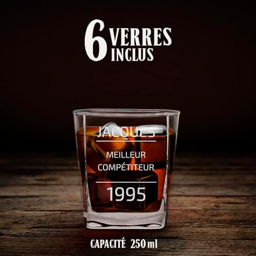 Maverton Set Whisky personnalisable - Ensemble de Carafe en verre de 810 ml et 2/4 / 6 verres de 250 ml pour lui - meilleur copain - Service Whiskey pour papa - Cadeau anniversaire homme - Année