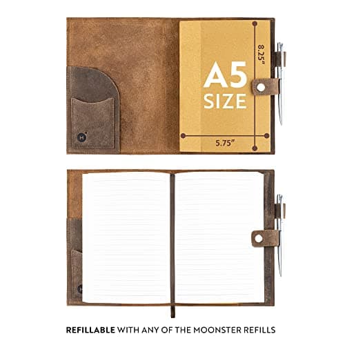 Carnet de Notes Cuir Ligné Rechargeable – Journal Intime Femme Avec Verset Biblique en Relief Psaume 46v10 – Carnet En Cuir Vintage Fait Main – 320 Pages De Papier Ligné A5 |Stylo de Luxe MOONSTER®