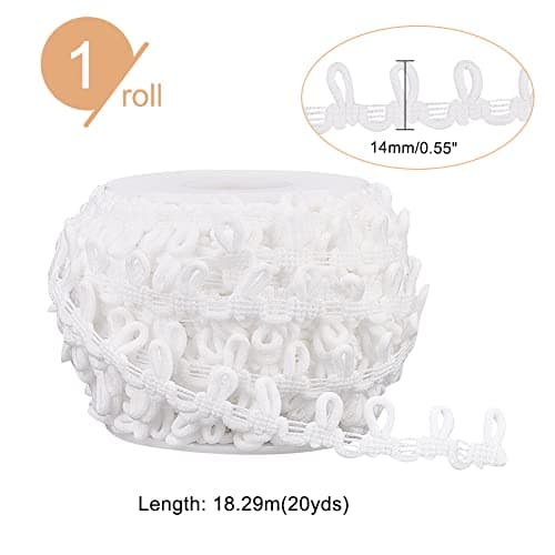 PandaHall 18m Boutonnière Ruban Garniture tressée avec boucles boutonnées 14mm Cordon de tresse de bouton de corset Élastique Blanc Garniture en dentelle à boucle boutonnée pour costumes, Blanc