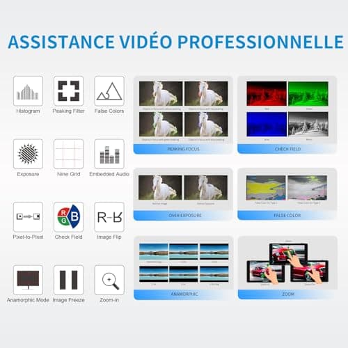 Feelworld S55 V3 6 Pouces sur Caméra Moniteur DSLR Camera Field Monitor Small Full HD 1920x1080 IPS Peaking Focus Video Assist avec 4K HDMI 8.4V DC Input Output Livré avec Batterie et Sac,Tilt Arm