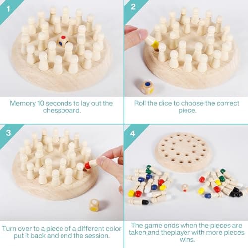 ZLPBAO Memory Chess Jeux Educatif 3 Ans, Méliorent la Mémoire et La Cognition des Couleurs,Jeu Montessori 3 Ans en Bois, Chess Board pour Enfants Adultes Fête Voyage