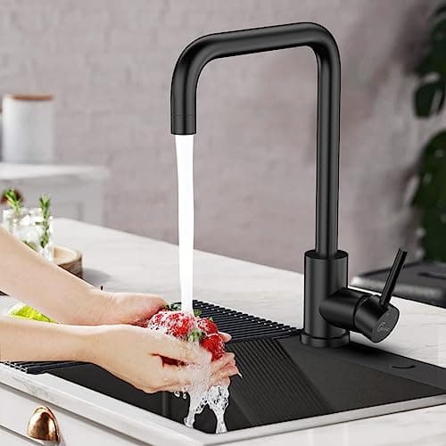 Robinet cuisine noir WAVEWO mitigeur cuisine en acier inoxydable robinetterie de cuisine avec aérateur remplaçable robinet de cuisine évier élégant économise l'eau et n'éclabousse pas
