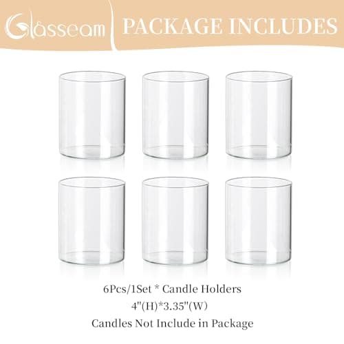 Glasseam Hurricane Glass Chandelier Set De 6, Chandelier Flottant Cylindrique pour Bougie Colonne, Chandelier Colonne, Petit Vase pour Fleurs, Chandelier Transparent pour Le Centre De La Table