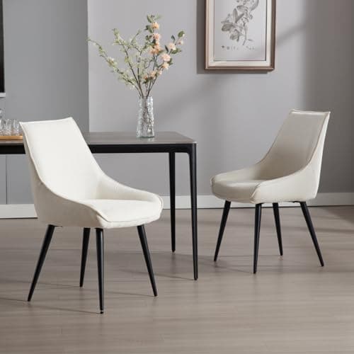 Wahson Lot de 2 Chaises Salle à Manger, Chaises de Salle à Manger en Chenille Chaise de Cuisine Moderne avec Pied en Métal, Chaise Salle a Manger avec Coussin Épais pour Cuisine/Salon, Blanc