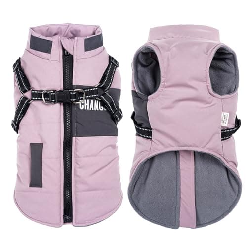 Oslueidy Vestes d'hiver pour Chiens, Manteaux Chauds pour Chiens Vêtements réfléchissants pour Chien Gilet imperméable pour Chiot avec Harnais pour Chiens de Petite et Moyenne Taille (Violet, XXL)