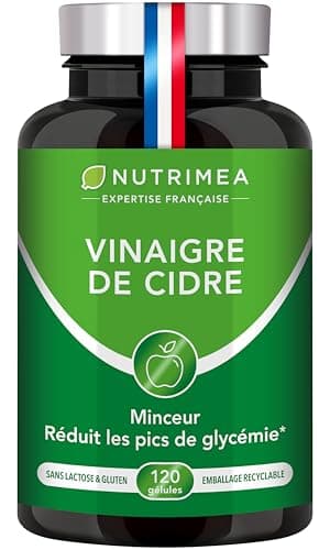 Vinaigre de Cidre - 1500 mg - Avec Chrome - Aide à la Perte de Poids, Contrôle du Taux de Sucre Sanguin - Alternative au Morosil - Goût Neutre - 120 Gélules Vegan - Nutrimea - Fabriqué en France