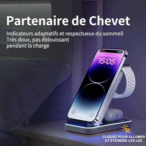 3 en 1 Chargeur sans Fil pour I Phone, Station de Charge sans Fil pour I Phone/16/15/14/13/12/11/Pro/MAX/Plus/X/XR/pour Apple Watch Series 10/9/Ultra 2/8/7/SE, Support de Charge Pliable