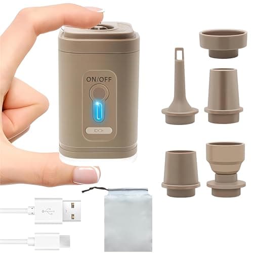 Mini Pompe à air Électrique avec 5 Buses, Gonfleur/Dégonfleur Portables avec Batterie Rechargeable et Adjustable Lumière LED, Pompe à Matelas d'air de Voyage, 2 en 1 Gonfle et Dégonfle Rapidement