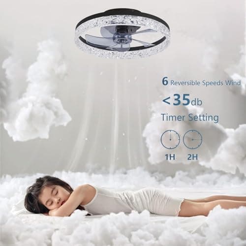 MOSSCO Petit Ventilateur de Plafond Silencieux avec Lumiere et Telecommande, 6 Vitesses et vent Réversible, Dimmable LED, 3 Températures de Couleur en Option pour toutes les saisons - 50 cm