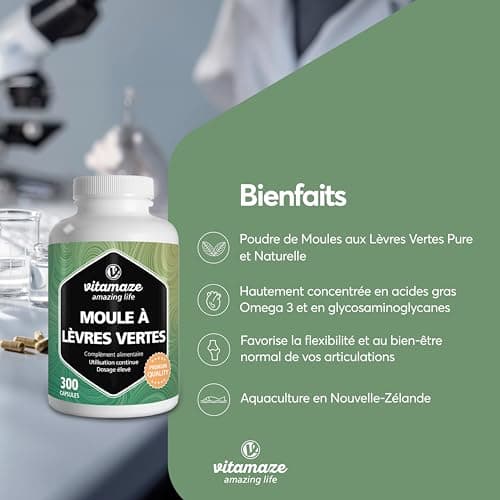 Moule Verte de Nouvelle Zélande 1500 mg - Omega 3 et Glycosaminoglycanes - 300 Gélules Poudre de Moules à Lèvres Vertes - Complément Alimentair pour Cartilage et Articulations