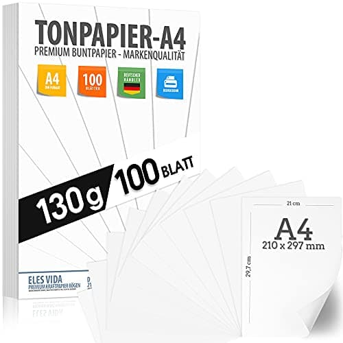 Papier de construction 100 BLANC 130g / m2 - PAPIER PREMIUM blanc pur - blanc neige - A4-21 x 29,7 cm - papier d'impression blanc non imprimé pour la 130 g, le scrapbooking, le carton