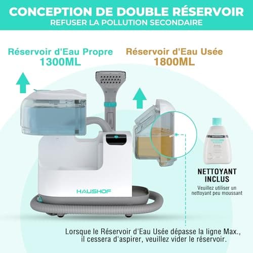 HAUSHOF StainZapper Vapo 3 en 1 Nettoyeur Vapeur de Tapis | Shampouineuse | Aspirateur Vapeur | Nettoyeur Profond, Désinfection | Pour Canapé Voiture et Tissus d'Ameublement | 1,8L+1,3L | 12KPa | 75dB
