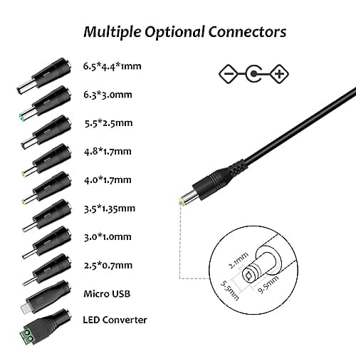 Zolt 36W Adaptateur Secteur Universel AC à DC 3V 4.5V 5V 6V 7.5V 9V 12V 3A Transformateur d'alimentation à Découpage avec 10 Connecteurs DC pour électroniques, 3000mA Max.