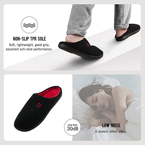 WateLves Chaussons Homme Pantoufle Femmes Hiver Court Peluche mémoire Mousse Chaud Coton Mixte Adulte (Noir Rouge, 42/43EU)