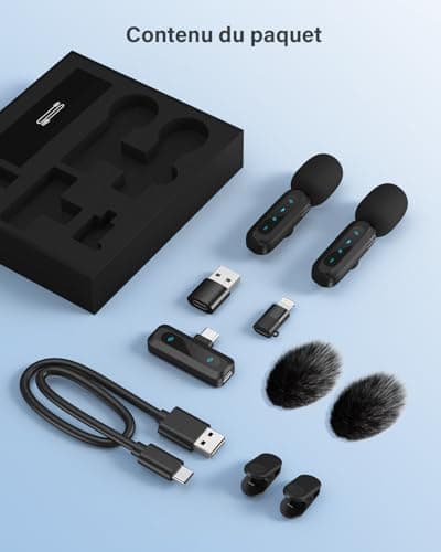 WARM BOX Microphone de Lavalier sans Fil pour iPhone,iPad,téléphone Android,2-Pack Mini Microphone avec réduction du Bruit, appairage Automatique,sourdine et réverbération pour